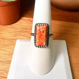 Orange Sea Sediment Jasper Ring - Size 7.5 - .925 Sterling Silver